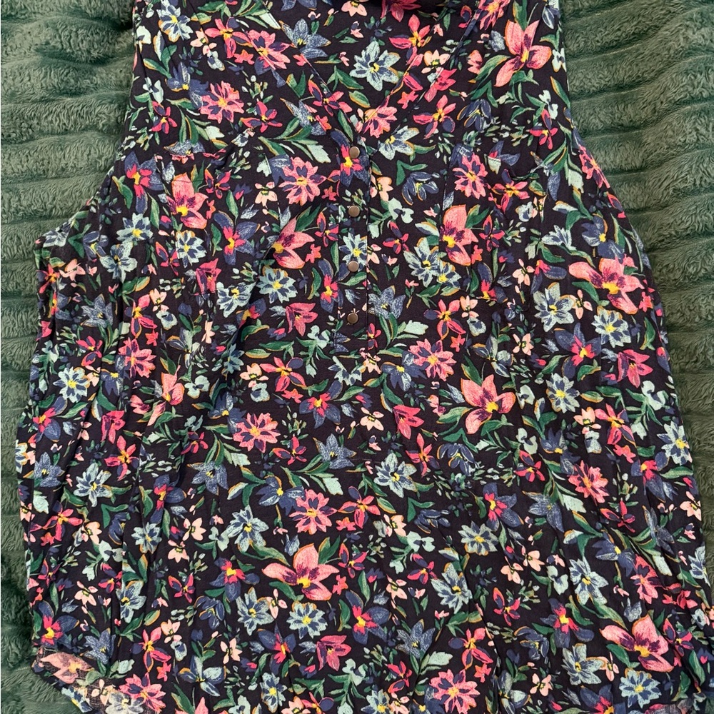 Floral A-Line shirt in blue with Multicolor Blooms